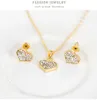 Luxury crystal Heart Jewelry Set For Women wedding Gold Love shape Pendant Necklace Stud Earrings Rings Cuff Bangle Bracelet Fashion Jewelry