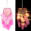 Dream Catcher Led Handmade Dreamcatcher Feathers Night Light Wall Hanging Love Heart Wind Chimes Home Room Decoration Baby Wall Décor