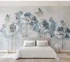 Fond d'écran de toute taille personnalisé 3D Fleur élégante papillon clair salon bleu chambre fond de chambre décoration mural papier peint 279j