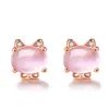 Silver plated rose gold earrings female Pink Crystal Kitty Earrings Pendant Korean style lotus stone silver jewelry whole5436980