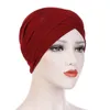 Feminino elegante chapéu elástico turbante testa cruz índia chapéu cabeça envoltório quimio cor sólida bandana lenço muçulmano menina boné da393