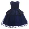 Elegant ny ankomst Flower Girls Dresses Children Navy Blue Sleeveless Tulle Party Wedding Dresses Fashion Kids Clothes3050188