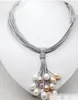 LIVRAISON GRATUITE Réel Blanc Rose Violet Perle D'eau Douce Pendentif Collier En Cuir Cordon Aimant Fermoir Bijoux De Mode