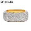 Hip Hop Mes Ringar Två Tone Plated Micro Paved Zircon Charm Finger Ringar Storlek 7-12 Drop Shipping