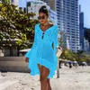 Sarongs 2021 Crochet White Knitted Beach Cover Up Dress Tunic Long Bikinis Ups Swim Beachwear1259q