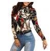 Hot Sale Mode Kvinnor Mode Långärmad Kontor Lady Chiffon Blouse Shirt Print Tops Gratis frakt