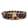 8mm lava stenpärla Lion Charm Armband 2st / set Par Buddha Armband Natursten Bangle Män Kvinnor Pulseras Hombre Vintage Smycken