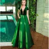 Elegant deep V Neck Short Sleeves Long Evening Dresses Custom Made Pocket Velvet Abendkleider Formal Evening Gowns Vestido De Fiesta