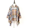 Plaid Poncho Tassel Hooded Shawl Scarf Vintage Fashion Wraps Winter Cape Grid Cardigan Cloak Coat Sweater Girls Knit Tartan Scarves CZYQ6896