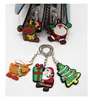 50 stks / partij Kerst Keychain Santa Claus PVC Kids Dames Tas Pendant Sleutelhangers Sleutelhanger Ringen van Gelukkige Nieuwjaar Kerstcadeaus