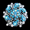 Silver Color Alloy BLUE Rhinestone Crystal Vintage Look Floral Brooch Free Shipping