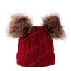 5 Colors Baby Knitted Hats Double Fur ball Pom Pom Beanies Twist Crochet Caps Winter Warm Infant Kids Boys Girls Cap