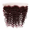 Bundles de tissage de vague profonde de cheveux humains brésiliens rouge vin avec frontale # 99J fermeture frontale en dentelle de cheveux humains de vague profonde de Bourgogne 13x4 avec des faisceaux