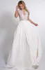 2020 Dompelen V-hals Ivory Boho Een lijn Trouwjurken Chiffon Kant Applique Hollow Back Sweep Train Beach Bridal Toga Plus Size