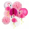 Tissue Festa Pink Flamingo Tropical Honeycomb decoração de papel Fan Flores lanternas de papel para Hawaiian verão Luau Beach Party