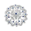 1,8 pouce ton argent clair rhodié et bleu royal strass cristal Diamante Broche mariage floral Vintage
