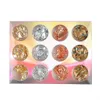 12 klistermärken bitar av manikyrdekoration, metallfolieförpackad - guld, silver.A874