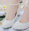 Handgjorda Ivory Pearl Lace Bröllop Dansfest Skor Flat 4,5cm 8cm Heel Low Heel Bridal Skräddarsydda Skor Brudtärna