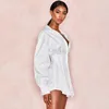 Femmes tourner vers le bas robes décontractées col à manches longues boutonné ourlet incurvé chemise robe bureau dame taille mince courte Mini robe automne basique Streetwear