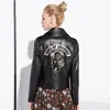 Jaquetas de couro femininas Sons of Anarchy Winter Slim Motorcycle Bomber nted Skull Black Wine Red Serpents Jaqueta estampada scuba colete com meio zíper