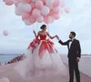 빨간색과 흰색 연인 웨딩 드레스 2020 낭만적 인 공 가운 얇은 명주 그물 우아함 신부 가운 패션 Vestidos de Noiva