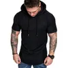 QNPQYX Nova camiseta de verão de manga curta com capuz masculina de cor sólida moda com capuz top masculino fino ajuste camiseta camisa masculina dropshipping