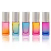 5 ml gradiënt kleur dikke glazen rol stalen metalen roller bal op essentiële olie lege parfum fles voor reizen