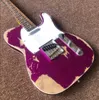 Relique lourd fait à la main Big Sparkle Metallic Red Purple Guitare électrique Corps Maple Necboard 3 Saddle Bridge Vin5371189