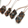 10 stks Macrame Wrapped 25-30mm Zwart Tourmaline Stone Hanger Ketting Natuurlijke Raw Crystal in Hand Geweven Net Cage Hanger Verstelbare Ketting