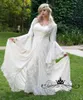 Vintage kant gothic oversokken trouwjurken 2018 plus size een lijn bel lange mouw bruidsjurken Renaissance Middeleeuwse Halloween