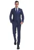 Two Piece Blue Business Party Men Suits Notched Lapel Trim Fit Two Button Wedding Groom Tuxedos New (Jacket + Pants)