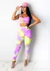 ADFVAT Rainbow Tie Dye Printed Two Piece Set Women Sexy Spaghetti Strap Crop Top Stacked Legging Pant Casual Outfit OF3167