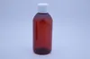 100pcs 200ml Amber Leak-proof PET Bottles, Empty Container, Liquid Plastic Bottles--White Color Screw Safety Caps