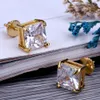 Fashion 18K Gold Hiphop Iced Out CZ Cubic Zircon Square Stud Earrings 0.4 0.7 0.9 cm Gifts for Men Full Diamond Earring Studs Rapper Jewelry