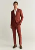 Dark Red Two Pieces Slim Fit Mens Suits Wedding Grooms Tuxedos Notched Lapel Formal Blazer Prom Suit Jacket And Pants
