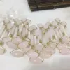 JD008 Facial Rosa 100% Natural Jade Quartz Roller Dubbelhals Healing Slimming Face Roller Massager Tråkig yta Svetsad Integrerad hållare