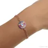 Wholesale- fashion jewelry pave multi color cz rainbow stone mother of pearl evil eye charm double chain rose gold bracelet for girl