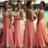 Coral Bridesmaid Dresses Cheap 2019 Pearls Applique Tiered Skirt Maid Of Honor Dress Formal Party African Wedding Guest Dress Chiffon Long