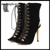 Hot Sale-Gray Black Ankel Bootie Peep Toe Skor Sexiga Ladies Lace Up High Heels Pumpar 12cm Storlek 34 till 40