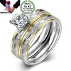 OMHXZJ Wholesale European Couple Rings Fashion Woman Man Party Wedding Gift Luxury Round White Zircon 18KT Whites Gold Yellow Gold Ring RR478
