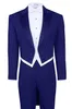 Mens Suit 3 Piece Black Tuxedo Tails Tailcoat Vest Formal Pants Slim Fit Navy Suit For Wedding Bussiness289B