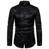 2019 Fashion Shirt Men Long Sleeve Streetwear Male Social Printed Comfortable Slim Fit Clothing Brand Standing Collar Tops Soft