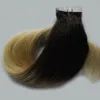 Fita Em Extensões Do Cabelo Humano 40 pcs Dupla Desenhada Em Linha Reta Trama Da Pele do Cabelo Nenhum Remy macaco em Extensões Preto e Loiro