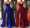 Svart höga split aftonklänningar 2023 med Dubai Mellanöstern Formell klänningar Party Prom Dress Spaghetti -remmar plus storlek Vestidos de 303k