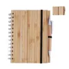 Blocco note a spirale con copertina in legno di bambù Blocco note con penna 70 fogli Carta a righe riciclata
