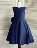 Mörk Navy A-Line Knä-längd Taffeta Ärmlös Flower Girl Dress for Weddings Jewel Neck Princess Girls Christmas First Communion Dresse