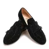 Nieuwe suède loafers met zwarte strass hasp bruiloft en feest casual schoenen Soing slippers grote size mannen flats0