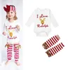 Kids designer clothes girls christmas Outfits Moose Floral Printing Kids Clothing White Long Sleeve Romper legging Headband Sets BY1444