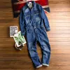 Japonês retro jeans jumpsuit homens casuais babadores multi-bolso pequeno perna macacão moda jeans ternos macacões masculinos