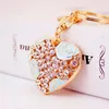 Emalj Rose Flower Key Ring Crystal Rhinestone Love Heart Metal Pendant Car Keychain Handväska Hummerlås Nyckelringar 40 * 46mm